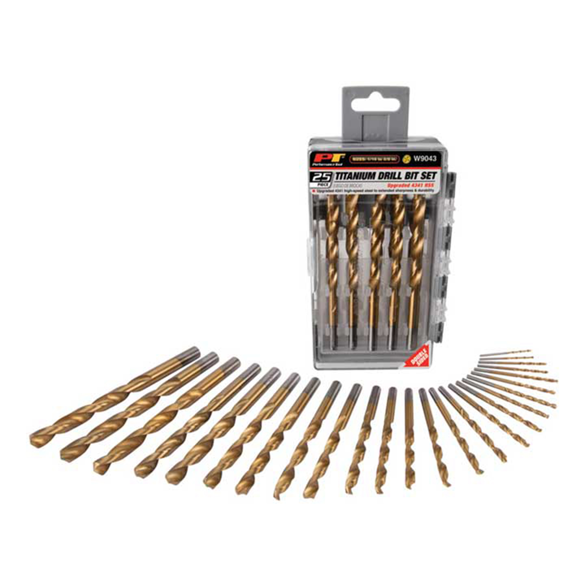 Performance Tool Titanium Drill Bit Set — 25 Pc, 1/16in.–3/8in., HSS with TiN Coating, Flip Case, Model# PRTW9043